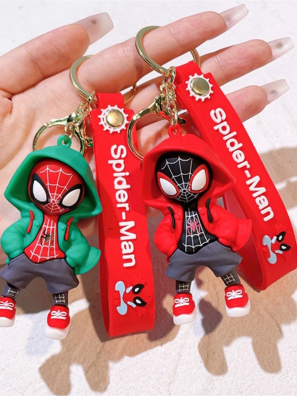 Lot of 4 Spider-Man Miles Morales Hooded 3D Figure Keychains w/ Straps